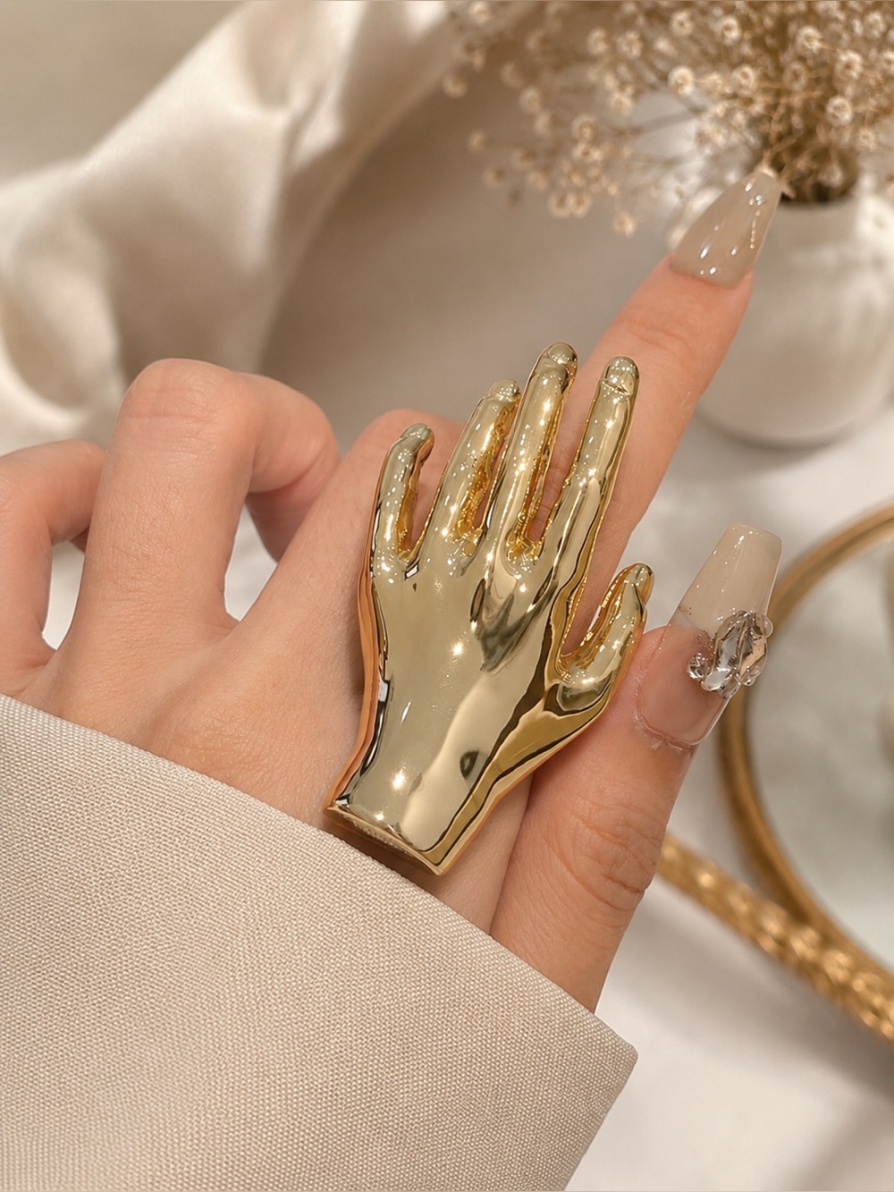 Anthropologie Gold Hand-Shaped Statement Ring